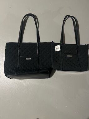 Vera Bradley Quilted Black Tote and Mini Shoulder Bag Set